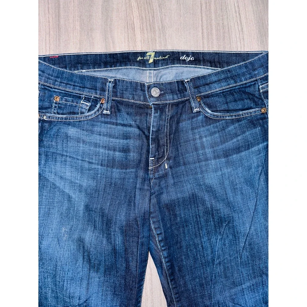 WB3 7 For All Mankind Dojo Jeans Womens 31 Dark Wash Wide‎ Leg Flare USA Y2K - Picture 3 of 9
